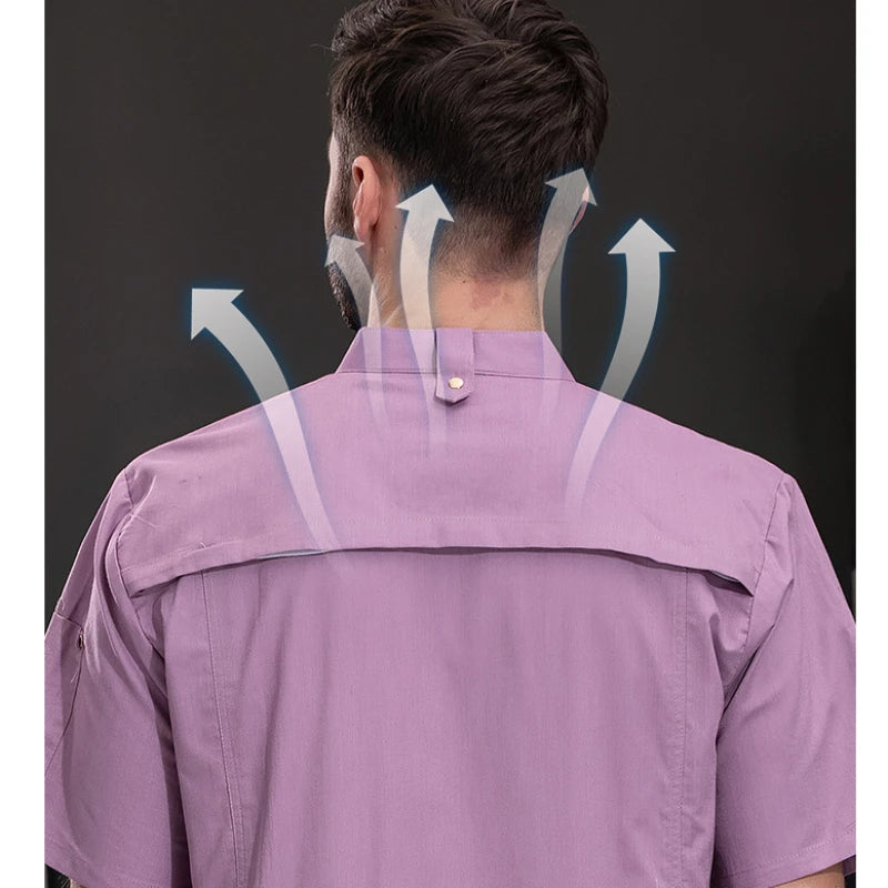 Short Sleeve Chef Coat for Men Women Restaurant Hotel Cook Jacket Waiter Uniform Top
