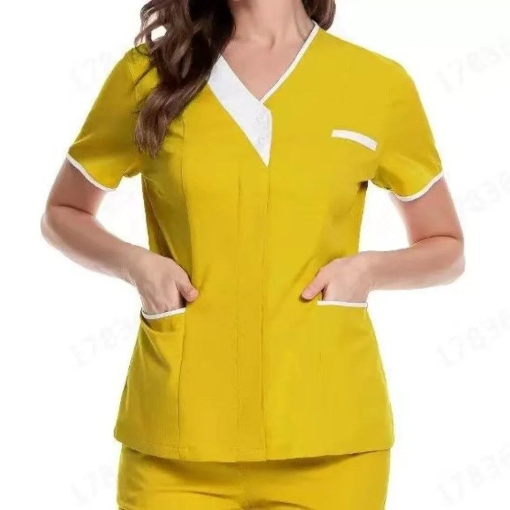 2024 New Hospital Hand Washing Clothes Tops Pure Cotton Skin Friendly Nursing Work Clothes Tops Waiter Uniform Work Clothes