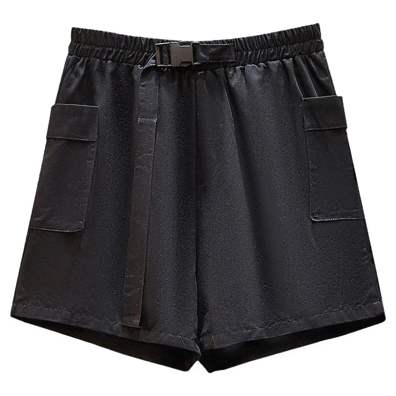 New Ladies Summer Plus Size hot pants For Women Large Size Loose Black Gray Cotton Belt Pocket Shorts 3XL 4XL 5XL 6XL 7XL