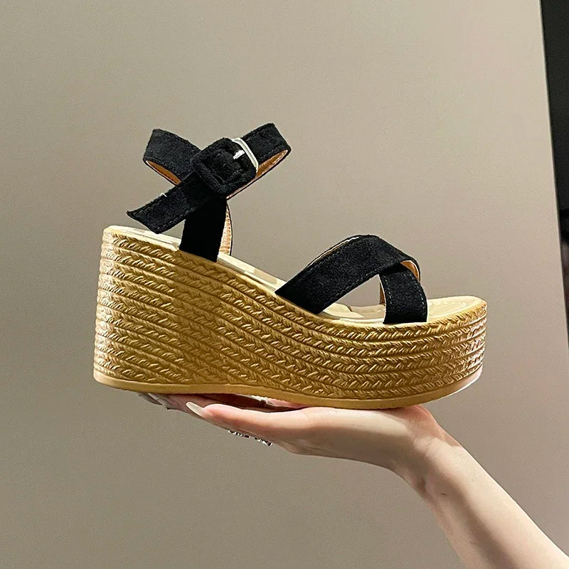 BCEBYL Wedge Heel Summer New Fashion Platform Thick Bottom Buckle Casual Comfortable Walking Shoes Sandals for Women