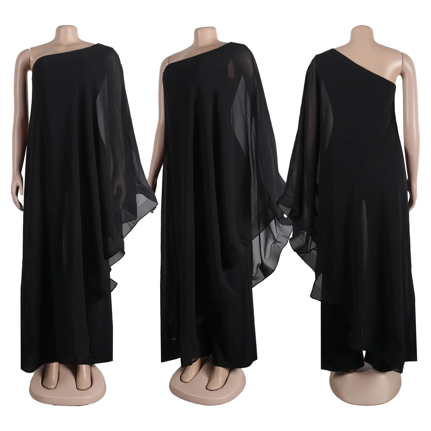 Plus Size Elegant Ruffles Hem Women Jumpsuit Autumn One Shoulder Long Sleeve Wide Leg Pants One Piece Party Club Playsuits 2023