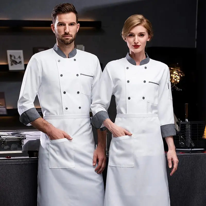 long Sleeve Chef Uniform Restaurant Professional Clothes Cooking Waiter Coat Outfit Kitchen Work Jackets Cook Wear Solid Color