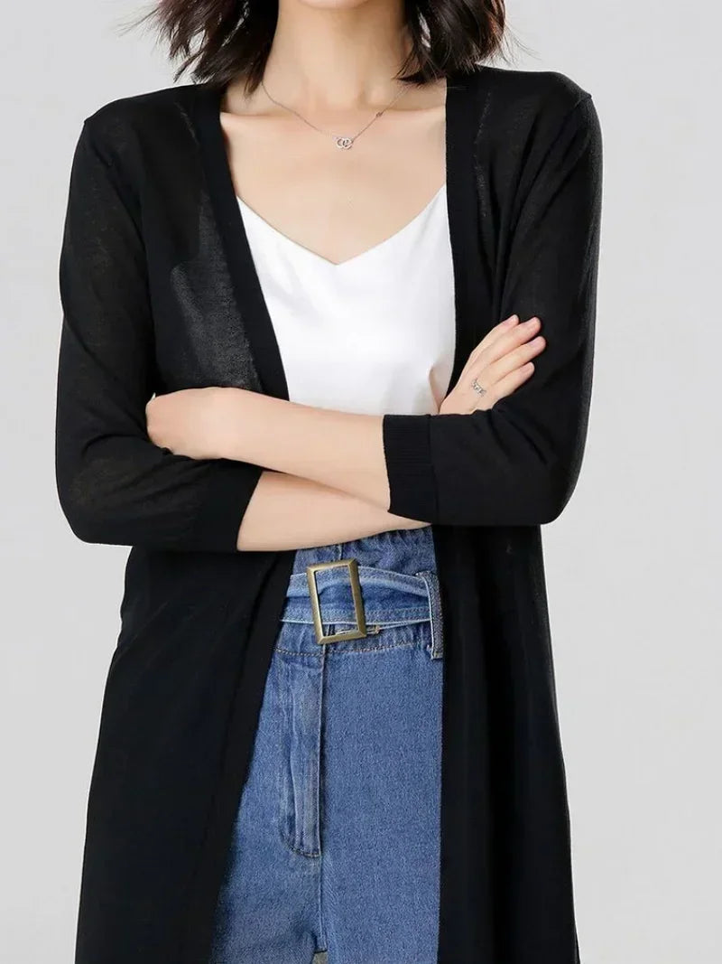 Thin Long Cardigan Female Spring Summer Sun Protection Clothing Women Knitted Sweater Women Coat Jacket Ladies Shawl Outerwear