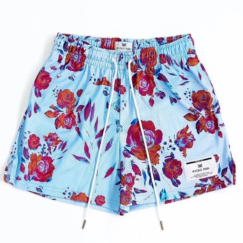 RYOKO RAIN New summer men's shorts men and women's fashion beach seaside casual pants mesh sports quick-drying quarter pants