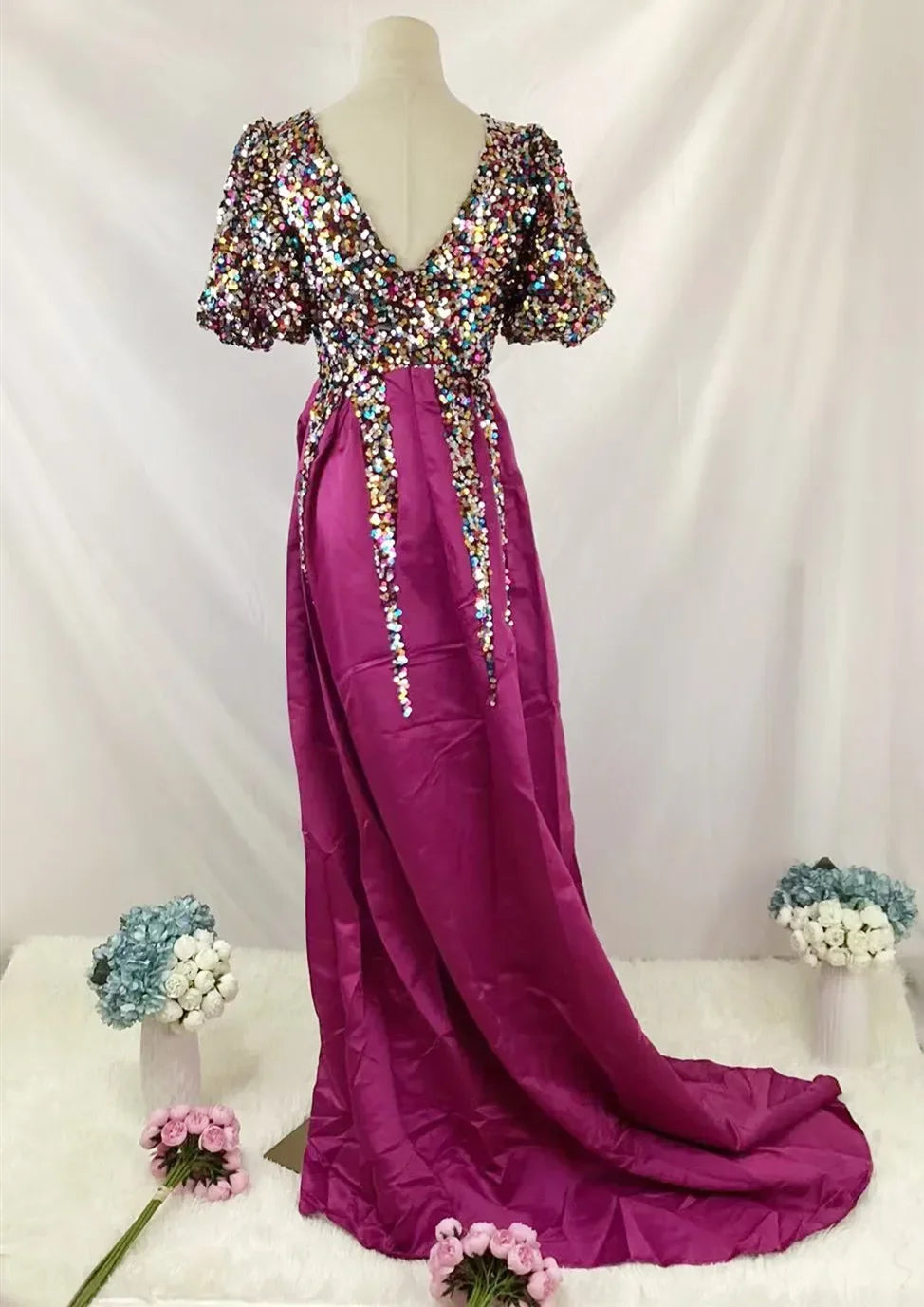 Sexy Sequins Dress Woman V-neck Banque Fashion Gothic Split Long Skirts Party Clothes Ball Gown Dresses For Women