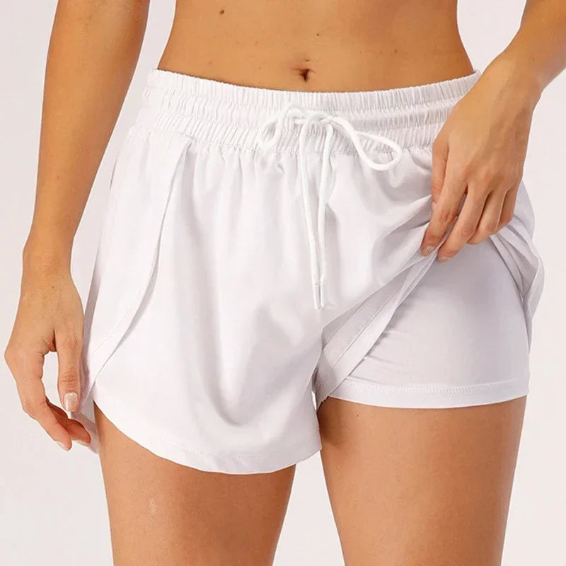 Yoga Scrunch Shorts Casual Running Training Shorts Double Layer Fake Two Piece Sports Fitness Gym Shorts