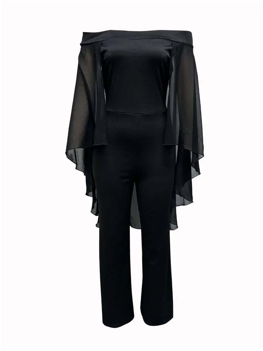 LW Plus Size Women Elegant Party Evening Birthday Outfits Cloak Sleeve Solid Color Loose Jumpsuit Wide Leg One Pieces Out fit