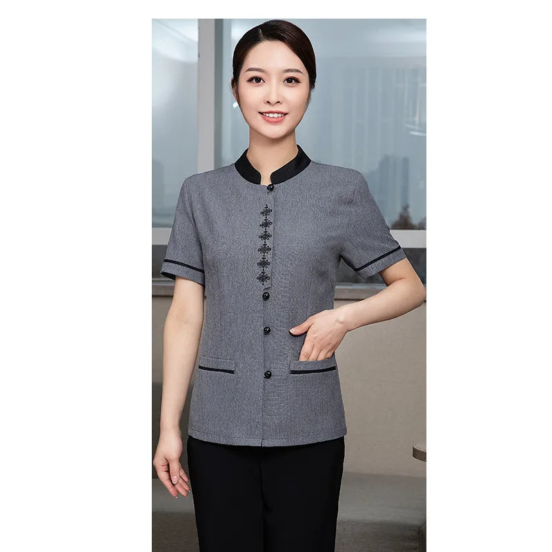 Hotel Cleaning Service Uniform Summer Guest Room Waiter Workwear Short Sleeve Hotel Property Cleaning PA Aunt Uniform
