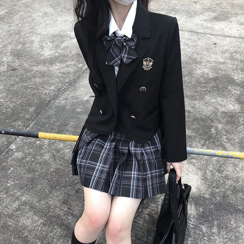 Japanese JK Jacket Uniform Blazer Ladies Suit Double Breasted Spring Autumn College Style School Uniform Coat Khaki Brown Top