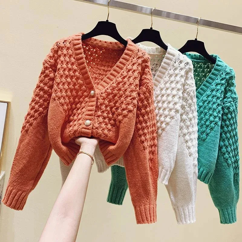 Women Sweater Cardigans Autumn Winter Knitted Korean Loose Oversize Long Sleeve Elegance Sweet Pink Casual Coats Top femal cloth