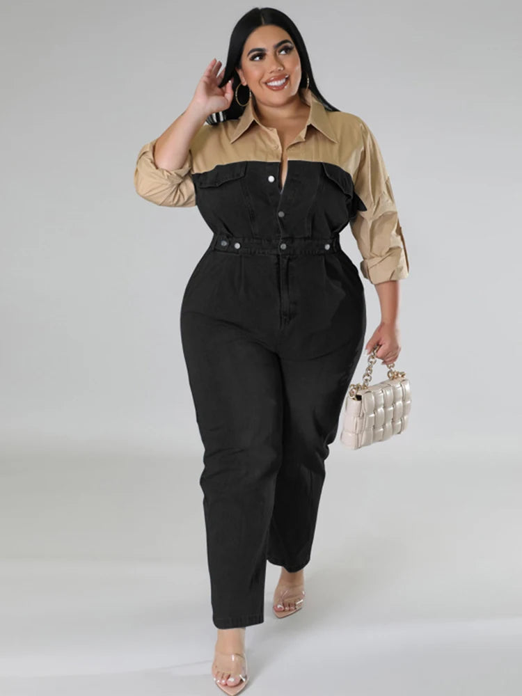 Full-length Jumpsuit for Women Jumpsuit Long Elegant with Jeans Female Casual Shirt Jumpsuit Plus Size Wholesale Dropshipping