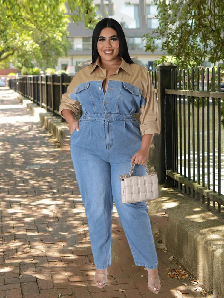 Full-length Jumpsuit for Women Jumpsuit Long Elegant with Jeans Female Casual Shirt Jumpsuit Plus Size Wholesale Dropshipping