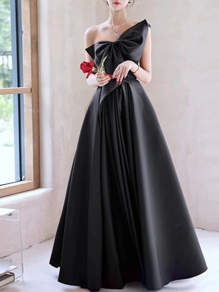 Elegant Temperament Prom Vestidos Bow Draped One-shoulder Strapless Cross Lace Up Graduation Dress Trendy Party Evening Dresses