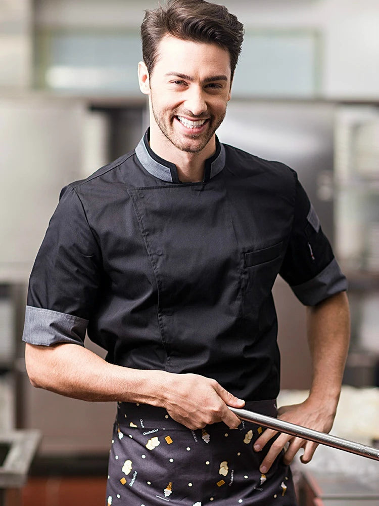 Unisex Chef Jacket Men Women Cook Coat Black Restaurant Uniform Hotel Kitchen Pastry Clothes Waiter Wear