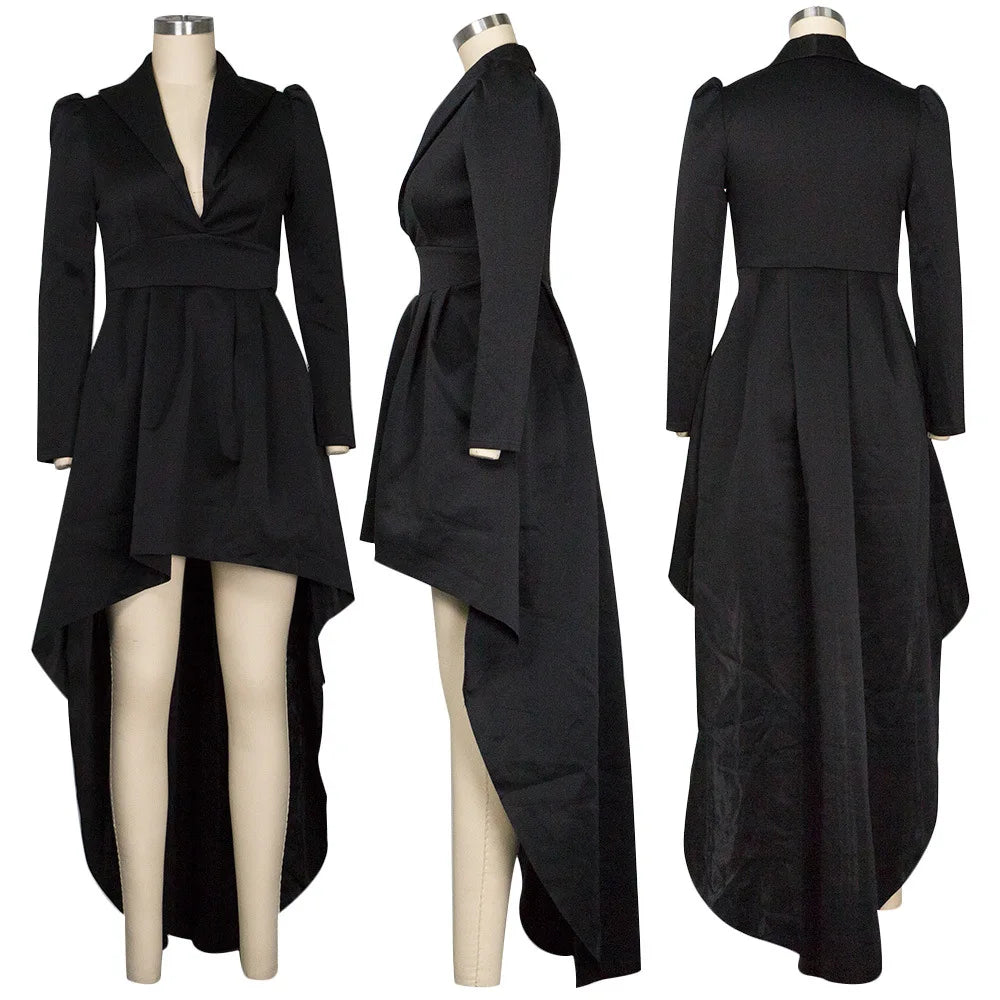 Large Size Women's Dress Solid Long Sleeved Autumn Winter New Women Plus Size Dress V-neck Irregular Hem Long Skirt