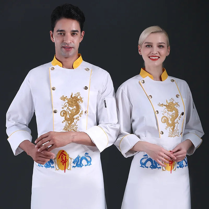 C352 Chef's Work Clothes Men's Long Sleeved Waiter Jacket Adult Chef Uniform Catering Restaurant Cake Point Baker's Back Kitchen