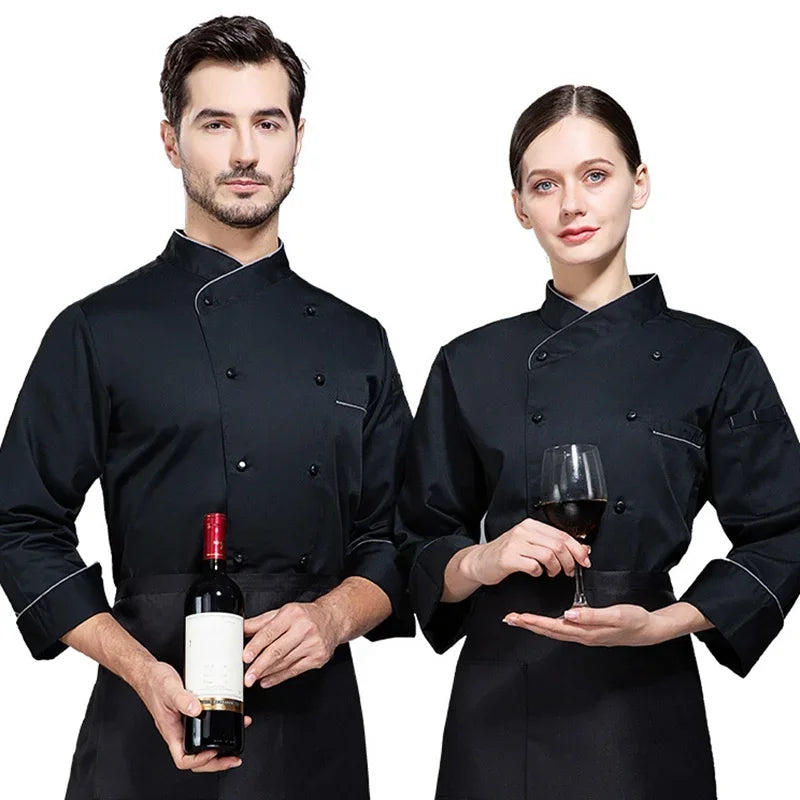 Classic Chef Jacket for Men Women Restaurant Waiter Waitress Uniform in Black and White