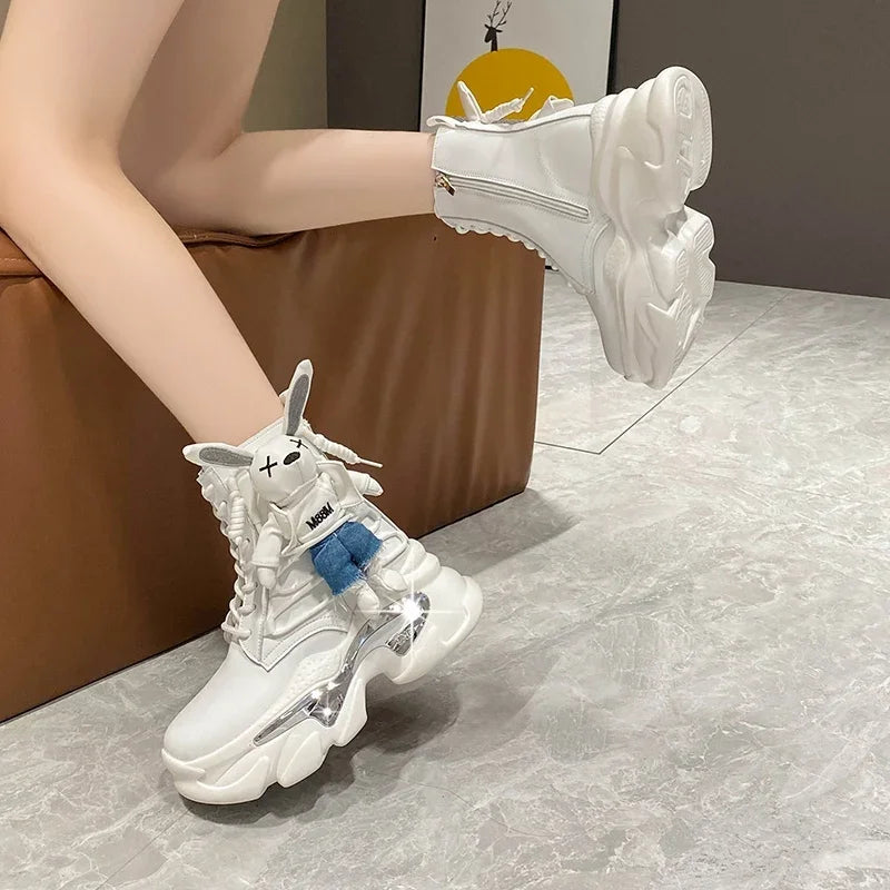 Women's Thick-soled Boots Wedge Heel Lace-up Decorative Women's Shoes Fashion Winter Women's Boots Vulcanized shoes Modern Boots