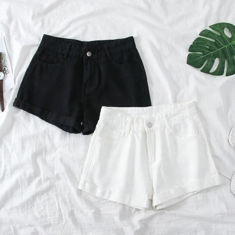 Korean Style Edge Curl Denim Short Pants Women Summer Emipire Waist Loose A-line Short Jeans Fashion All-matched Trend Jean