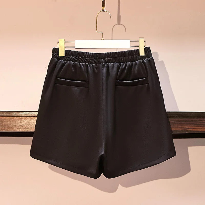 New 2022 Ladies Summer Plus Size Shorts Women Large Size Loose Wide Leg Pocket Black Shorts 3XL 4XL 5XL 6XL 7XL