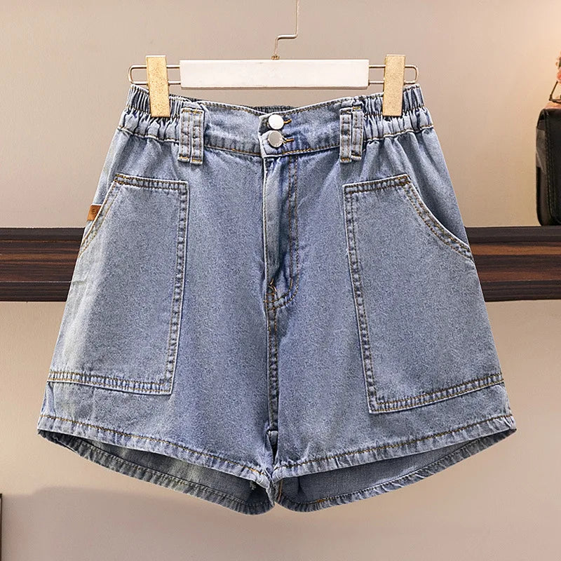 New Summer Plus Size Women Jeans Shorts For Women Large Size Blue Pocket Cotton Denim Shorts 3XL 4XL 5XL 6XL 7XL