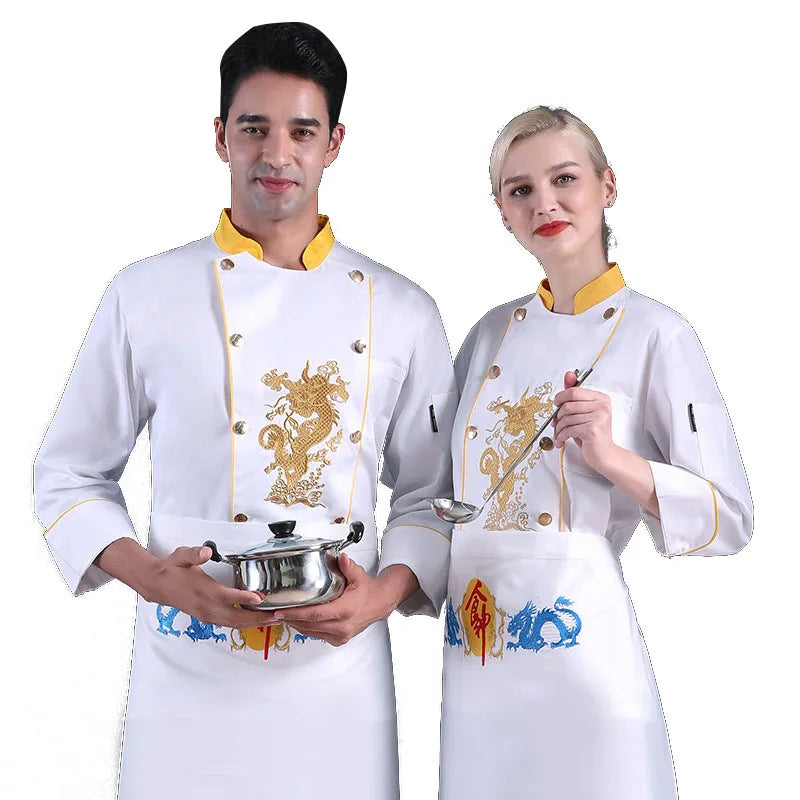C352 Chef's Work Clothes Men's Long Sleeved Waiter Jacket Adult Chef Uniform Catering Restaurant Cake Point Baker's Back Kitchen