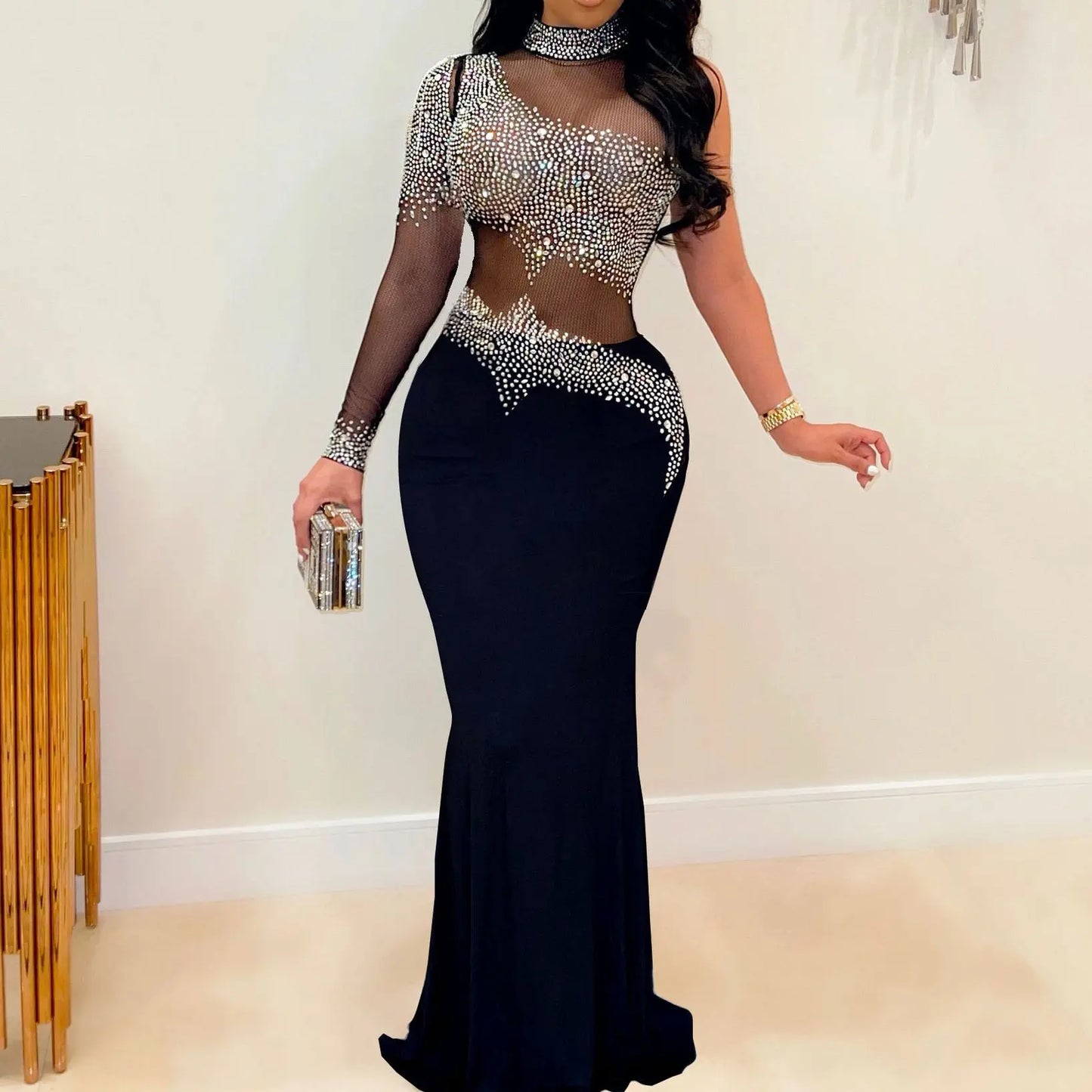Plus Size Women Party Dress Rhinestone Mesh Elegant Dresses 2023 Summer Lady Casual Birthday Robe Female Luxury Evening Dress