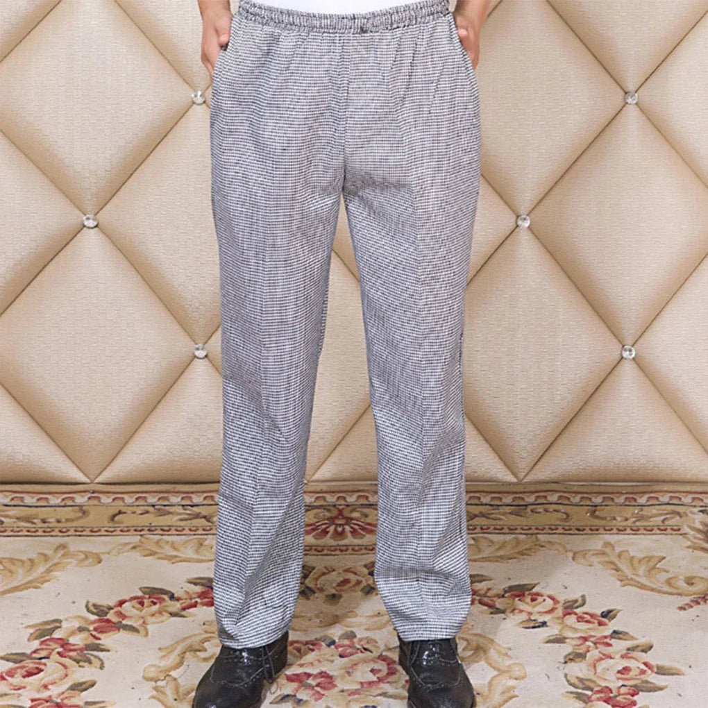 Men Wear-resistant Cotton Clothing With Houndstooth Skin-friendly Cook Casual Uniform Chef Pant Pants Work Waiter Baggy