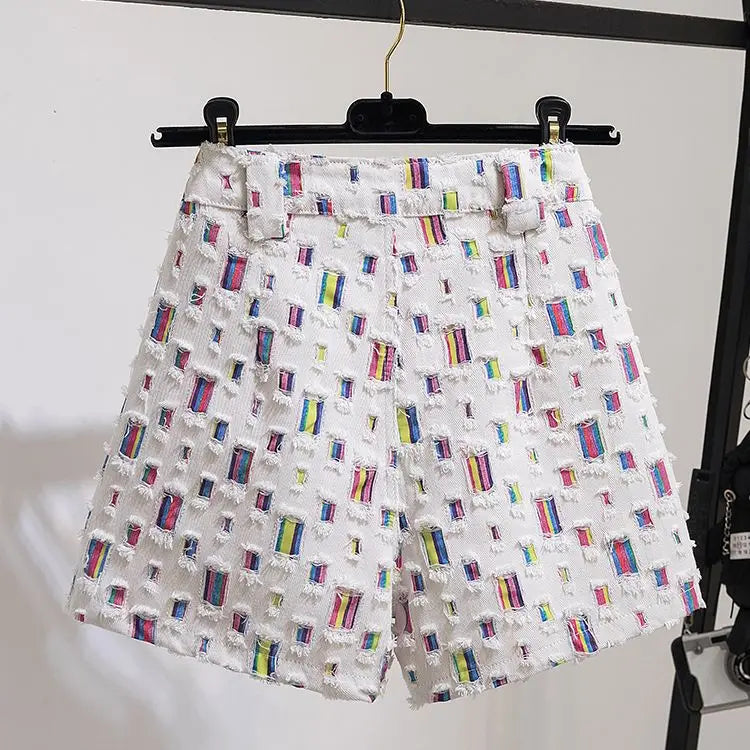Large Plus Size L-4XL Women Vintage Denim Short New Summer Print High Waist Jean Pants Female Free Shipping Y2K Clothing