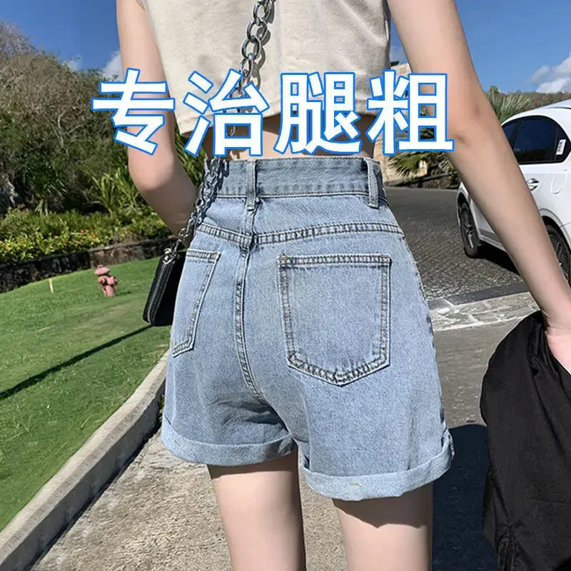 Shorts Women Black Gray Denim Shorts For Women Summer High Waist Loose Ropa Mujer