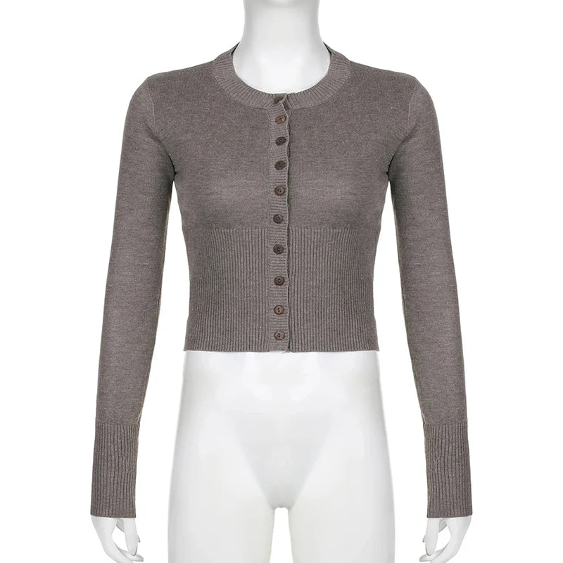 Autumn Sweater Cardigan Women Knitted Single-breasted Crew Neck Sweaters Coat Female Casual Knitwear