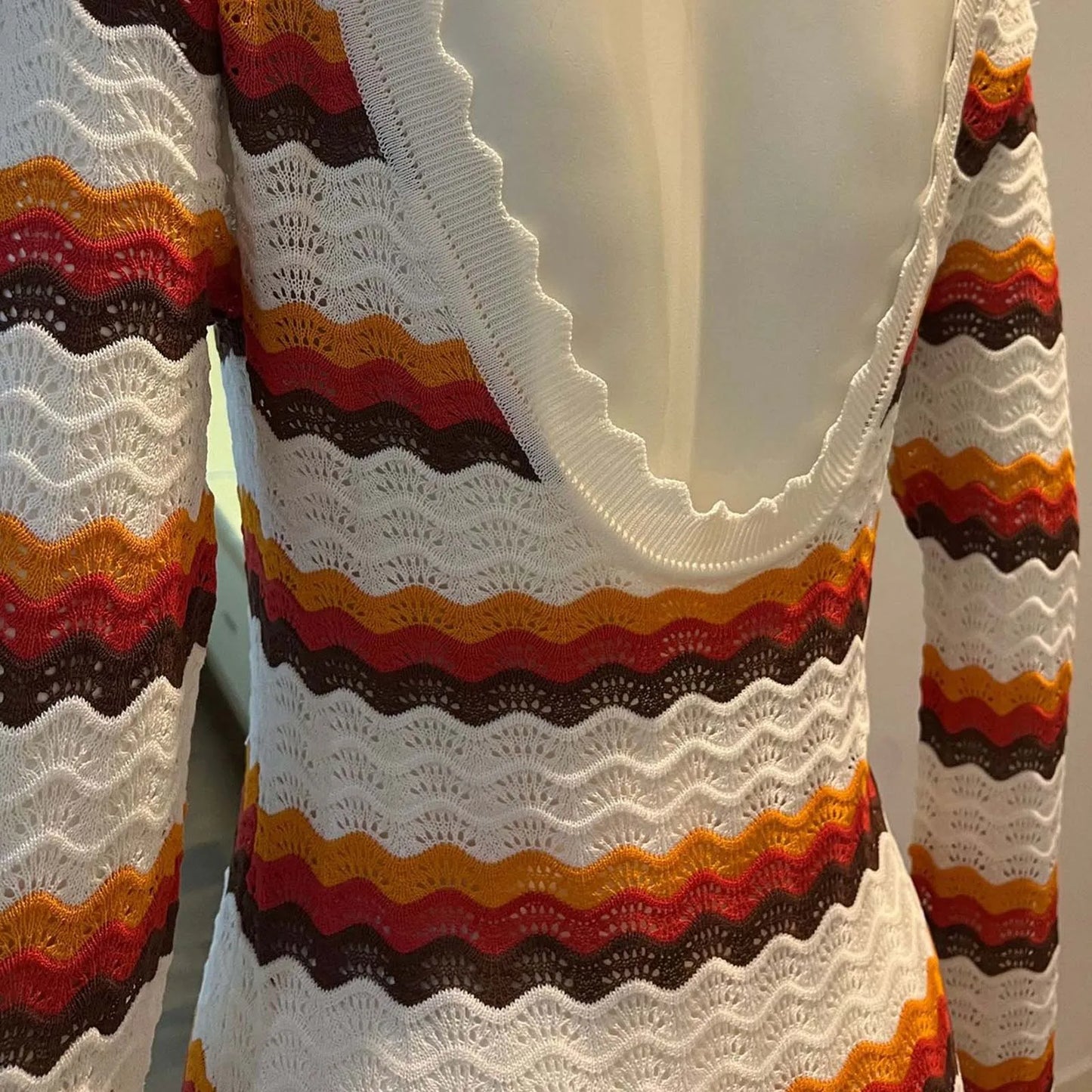 Knitted Hollow Out Dress Women's Striped Print Contrast Color Beach Vacation Long Dress Cover Up Maxi Dress For Women Vestido
