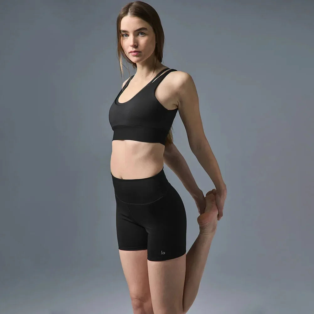 LO Solid High Waist Energy Short Tight Yoga Pants Honey Peach Hips Women's Exercise and Fitness Shorts Only Pants
