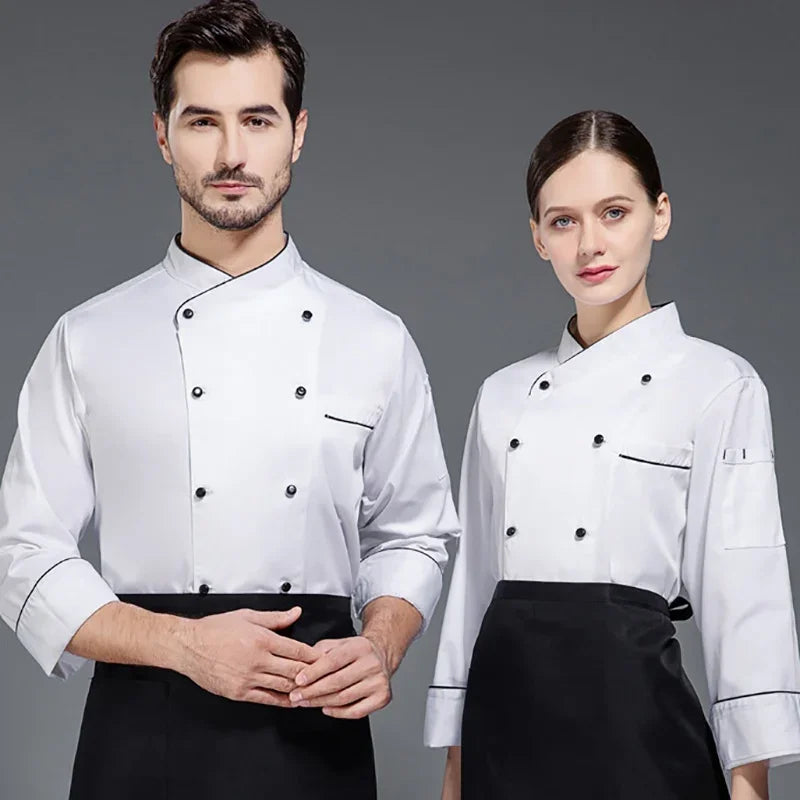 Classic Chef Jacket for Men Women Restaurant Waiter Waitress Uniform in Black and White