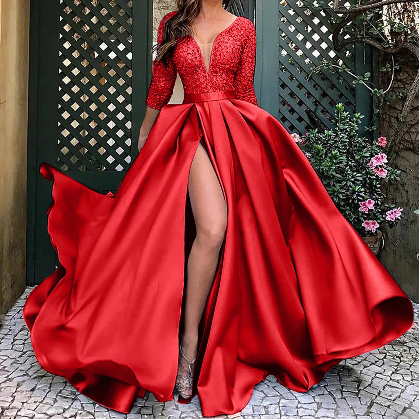 Sexy V Neck Open Chest Women Fashion Dresses Big Swing Sexy Long Dress Trailing Party Evening Dress Special Party Dress Vestidos