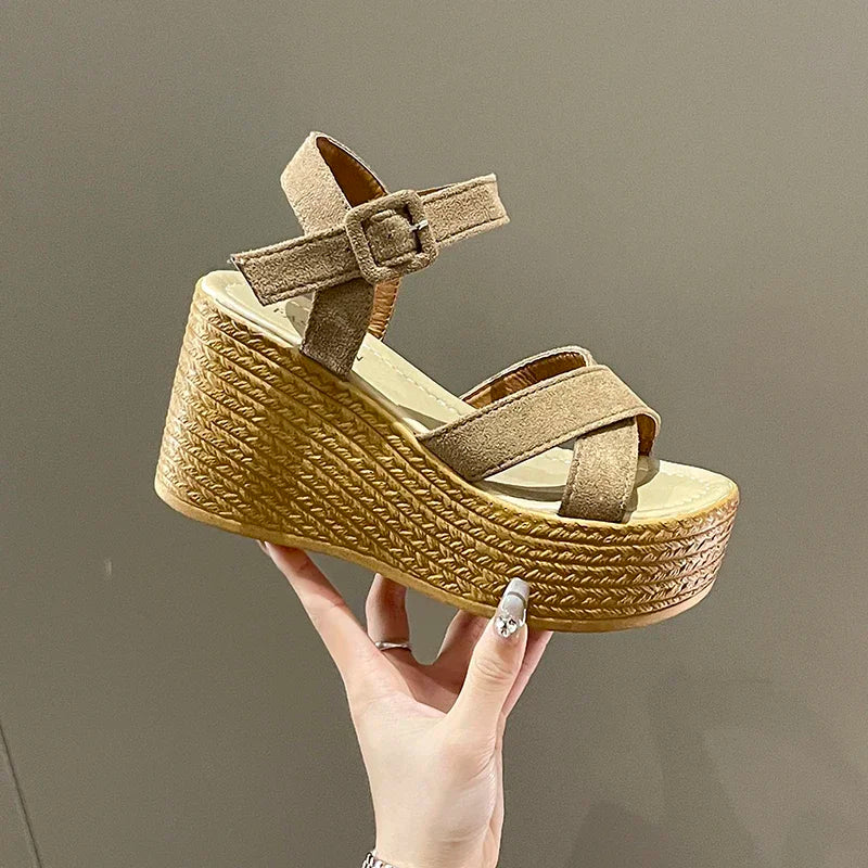 BCEBYL Wedge Heel Summer New Fashion Platform Thick Bottom Buckle Casual Comfortable Walking Shoes Sandals for Women