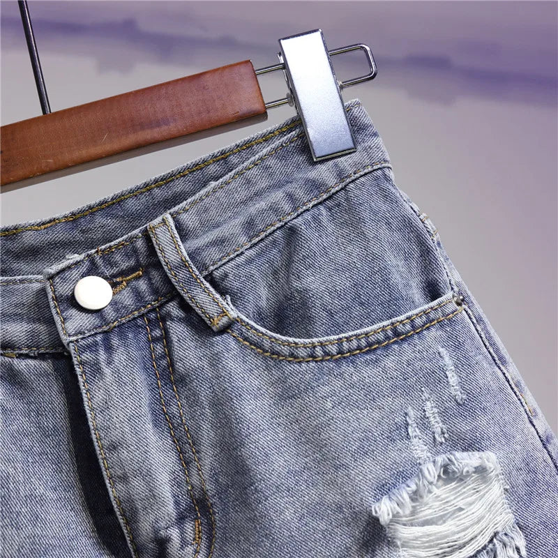 Plus Size 3XL 4XL 5XL Sexy Hot Denim Short For Women High Waist Tassel Ripped Jean New Summer Clothing Female Free Shipping
