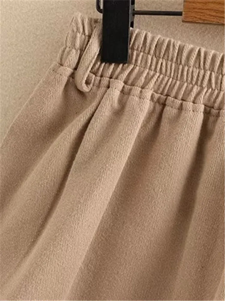 Plus Size Women's Summer Shorts Twill Blend Cotton Wide Leg Shorts With Large Pockets At The Front Sides Loose Fitting Thin Pant
