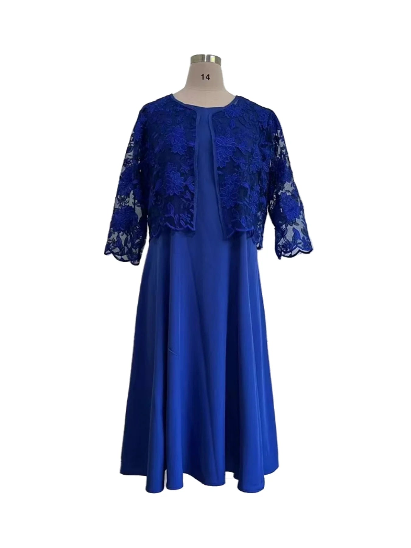 Plus Size Dress Two-piece Set Lace Chiffon Three-quarter Sleeves O-neck Dress Wedding Midi Robe Fashion Elegant Party Dresses