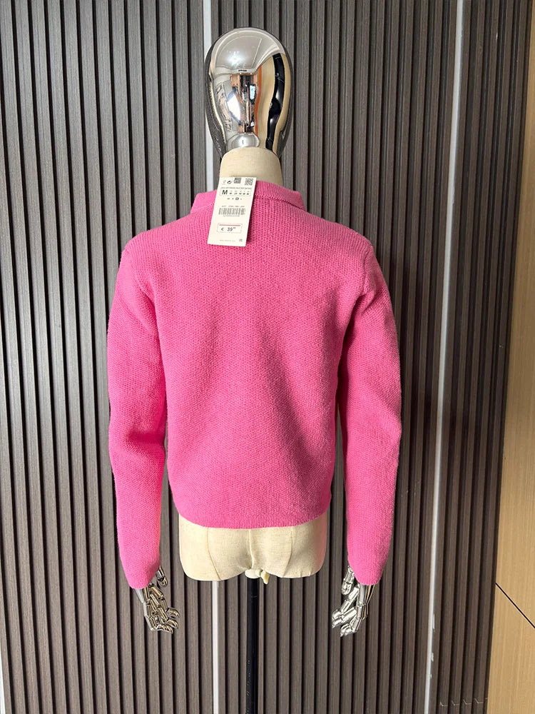TRAF-2024 Women's Multicolor Round Neck Long Sleeve Slim Fit Button Decorated Knitted Cardigan Jacket. summer. new style.