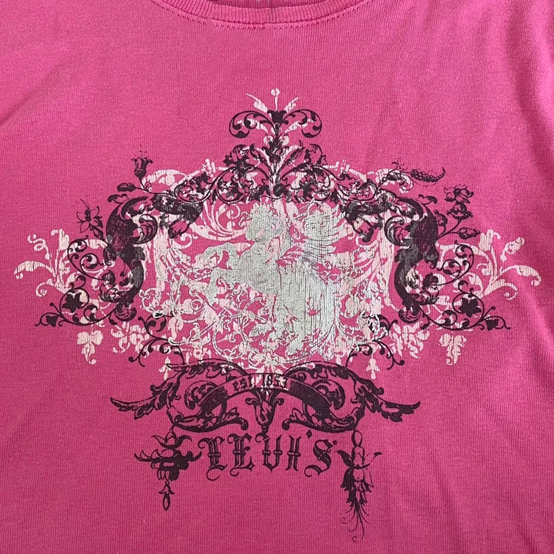 Vintage Printing T-shirt Women\u2019s Casual Short Sleeve T-shirt Round Neck Exposed Navel Y2k Slim Fit Tops