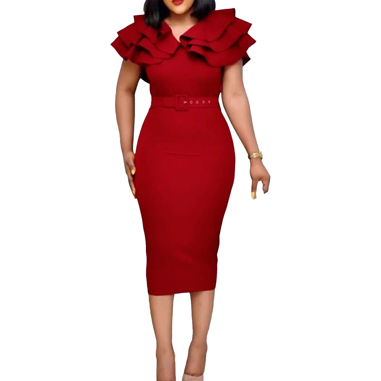 Plus Size Women's Large Ruffle Heel Wrap Short Sleeve Leisure Versatile Graceful Party Commute evening dress Women Large Dress