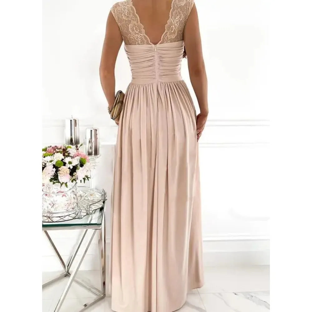 2024 New European and American Sex Pleated Stitching Long Slit Dress Long Skirt Dress White Dress