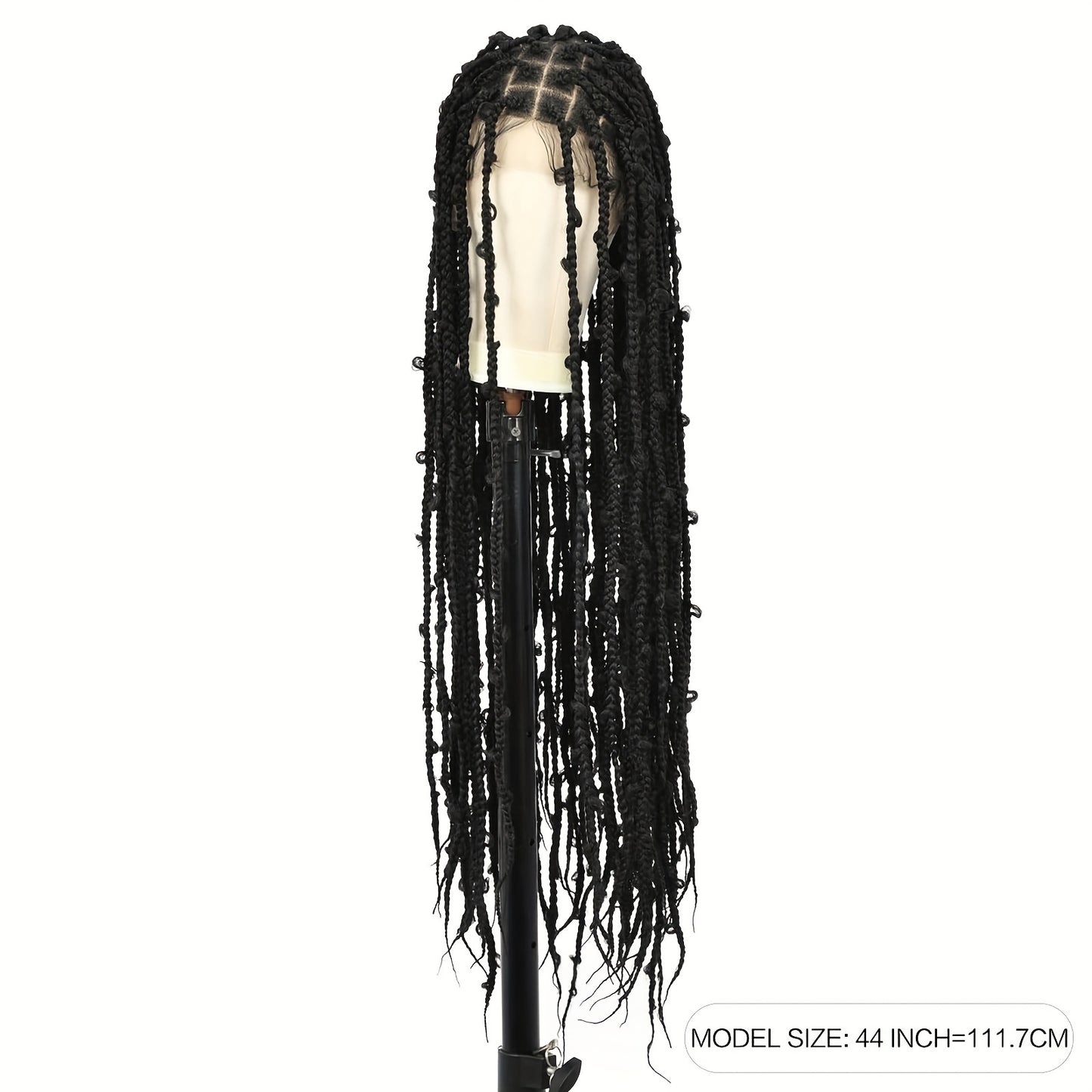 44 150% Density Full Lace Bohemian Braided Wig with Triangle Knotless Box Braids, Boho Curls, and Natural Black Color for African Women