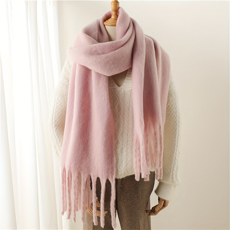 Fluffy Chunky Scarf - Luxurious Imitation Cashmere, Ultra-Soft and Cozy, Timeless Solid Color Design, Elegant and Sophisticated, Generously Long with Fashionable Tassel, Thickened for Extra Warmth, Cold-Weather Ready, Versatile and Easy to Style - Perfect