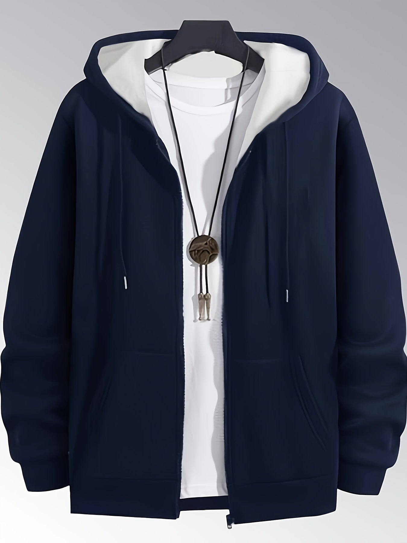 Men's Plus Size Fashion Hoodie with Letter Print - Casual Pullover with Zip Pockets, Polyester Blend, Machine Washable - Perfect for Fall & Winter, PLUS SIZE