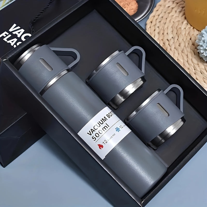 1pc/1 Set, Vacuum Flask, Stainless Steel Insulated Water Bottle With Extra 2 Lids, Travel Thermal Cups, For Hot And Cold Beverages, Summer Winter Drinkware, Gifts