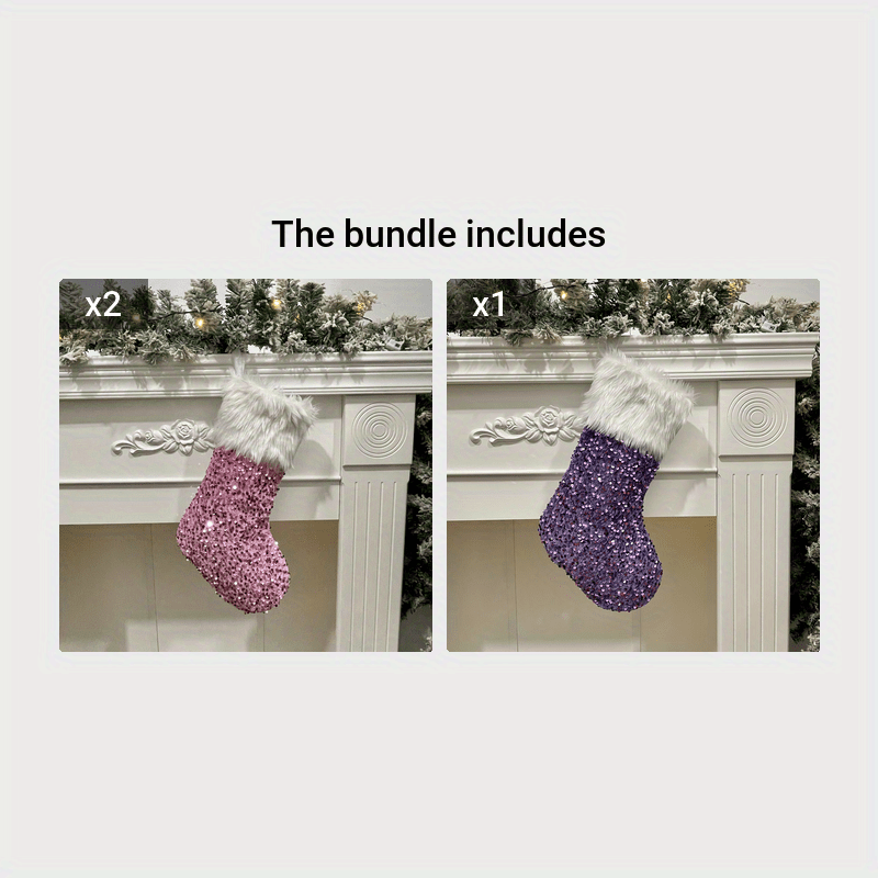 1pc Sparkling Sequin Plush Christmas Stocking - Vibrant Festive Tree Decoration, Party Supplies & Gift Bag with Luxurious Texture and Iridescent Shine