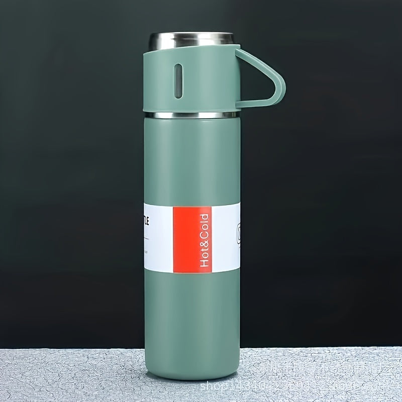 1pc/1 Set, Vacuum Flask, Stainless Steel Insulated Water Bottle With Extra 2 Lids, Travel Thermal Cups, For Hot And Cold Beverages, Summer Winter Drinkware, Gifts