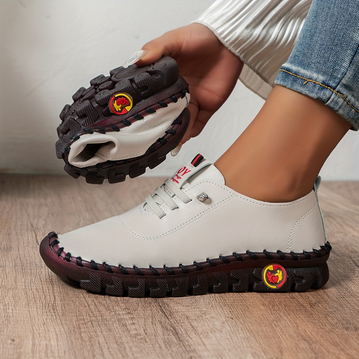 SoftWalk Comfort Shoes for Women - Breathable, Non-Slip, Round Toe, Solid Color Sneakers with Polyurethane Upper, TPR Sole, and Cushioned Insole for All-Season Wear